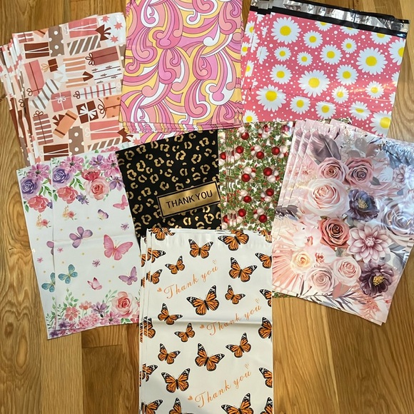 Other - 53 Poly Mailers Bundle Mixed Designs & Sizes 10x13” + 12x15.5” Pink Black Orange